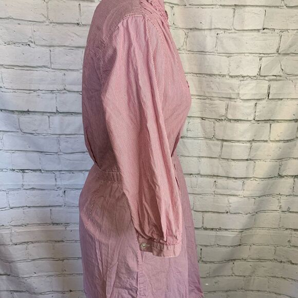 Gap Red Striped Dress with Ruffle Button Up Bodice Long Sleeve Size 8 - Picture 4 of 9
